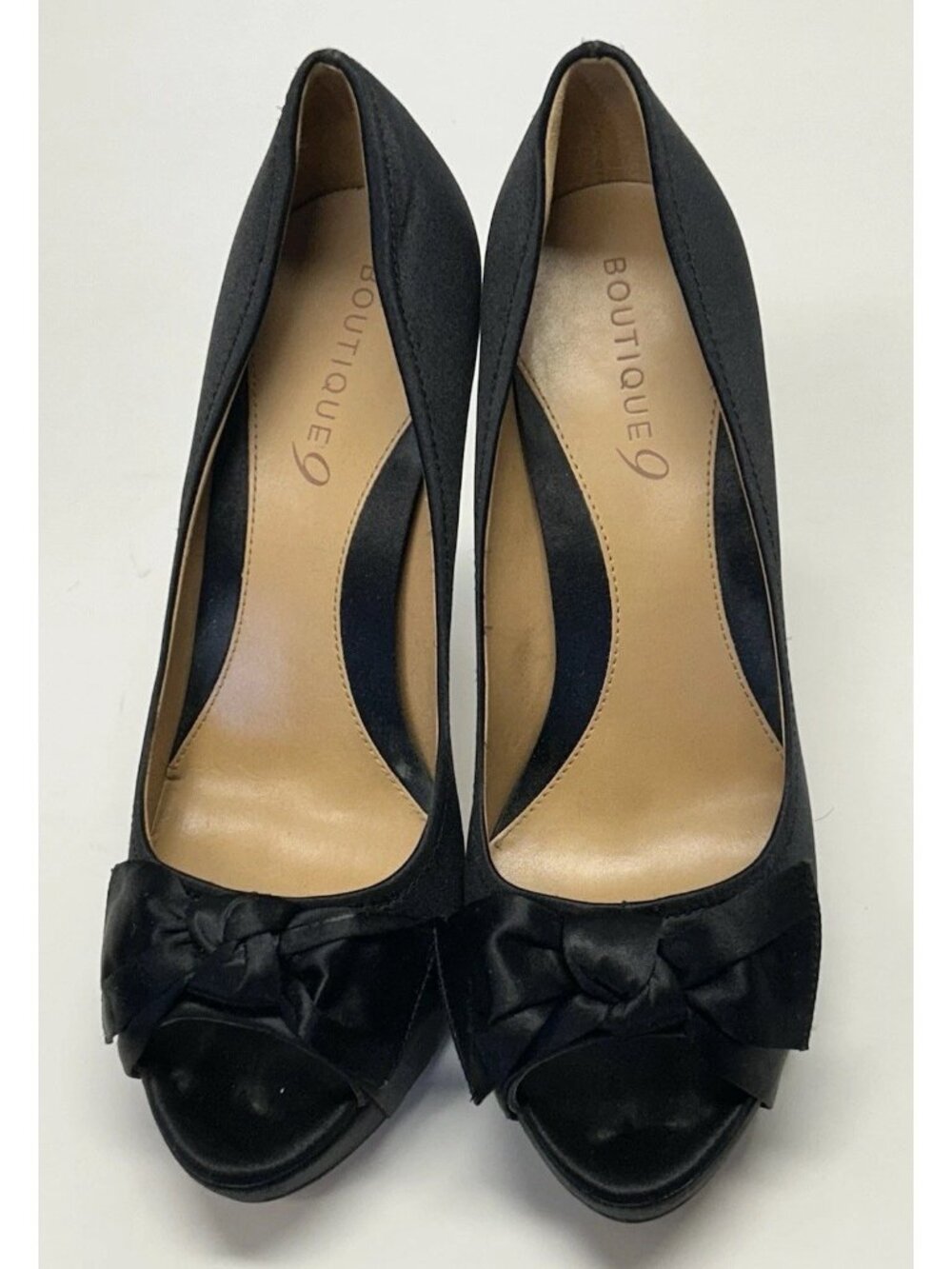 Boutique 9 Shoes Black Satin Heels 5.25” Women’s Size 10 Dressy Wedding Fancy
